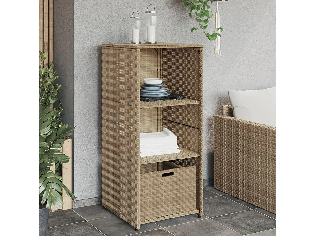 Armoire de rangement de jardin beige 50x55x115cm résine tressée