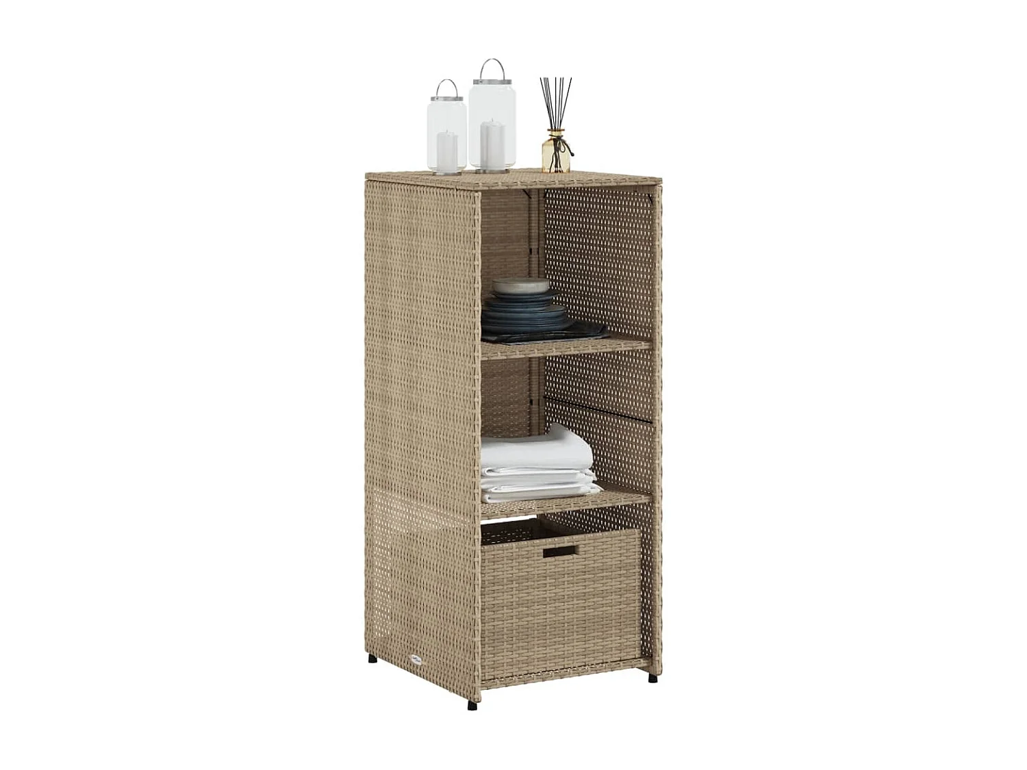 Armoire de rangement de jardin beige 50x55x115cm résine tressée