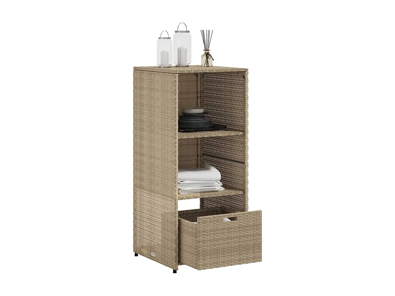Armoire de rangement de jardin beige 50x55x115cm résine tressée