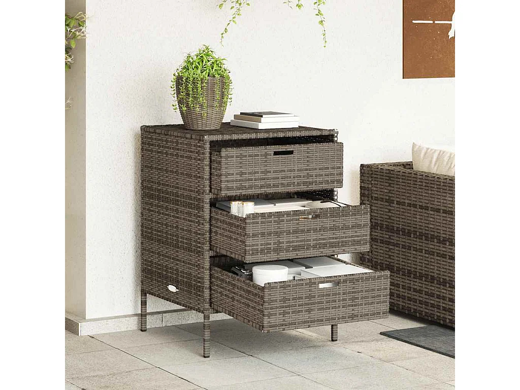 Armoire de rangement de jardin et 3 tiroirs gris résine tressée