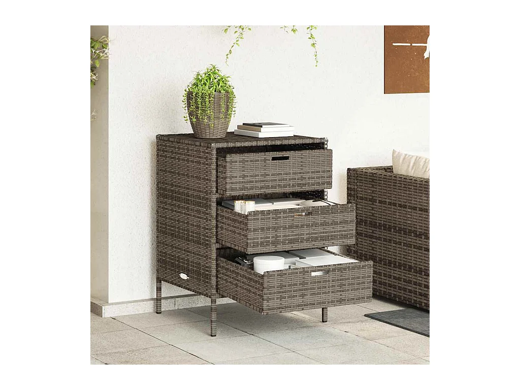 Armoire de rangement de jardin et 3 tiroirs gris résine tressée