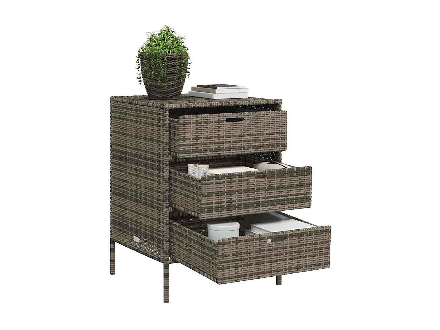 Armoire de rangement de jardin et 3 tiroirs gris résine tressée