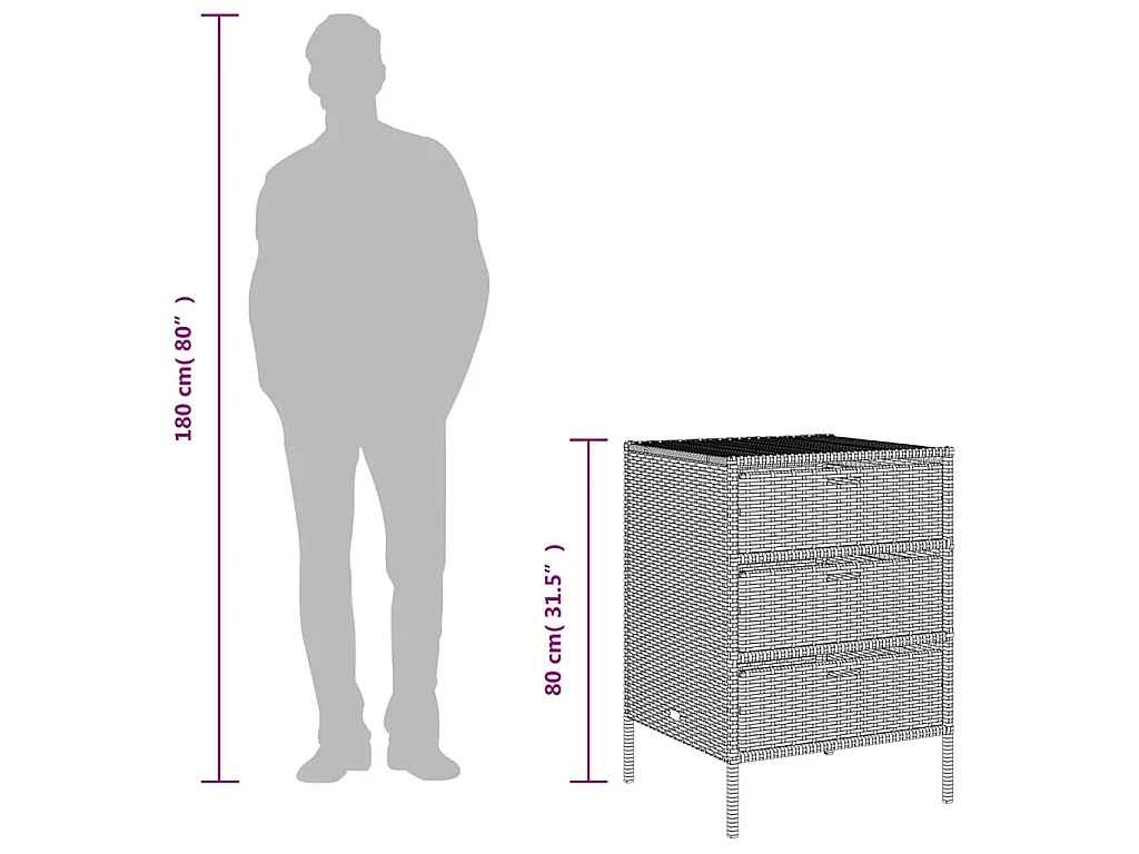 Armoire de rangement de jardin et 3 tiroirs gris résine tressée