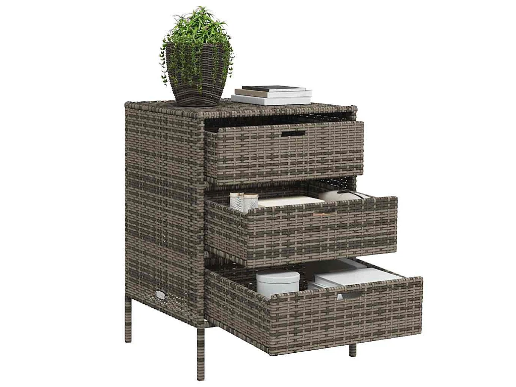 Armoire de rangement de jardin et 3 tiroirs gris résine tressée
