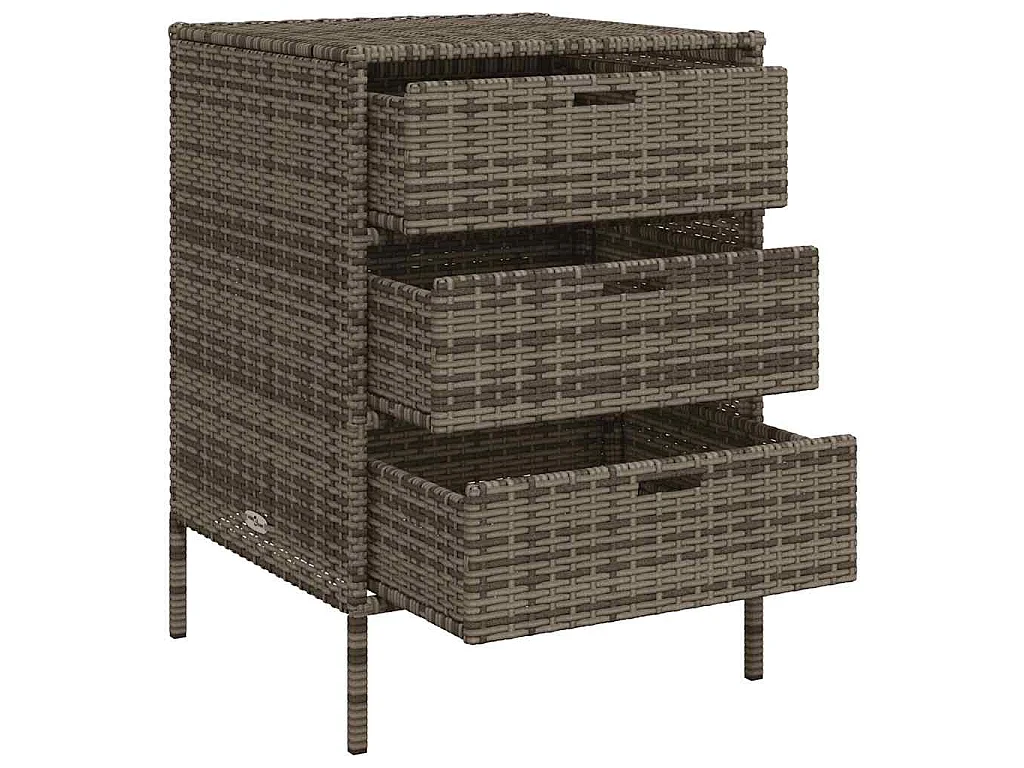 Armoire de rangement de jardin et 3 tiroirs gris résine tressée
