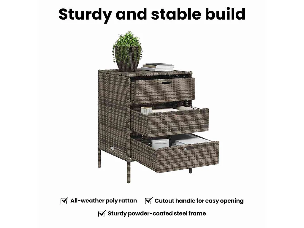 Armoire de rangement de jardin et 3 tiroirs gris résine tressée