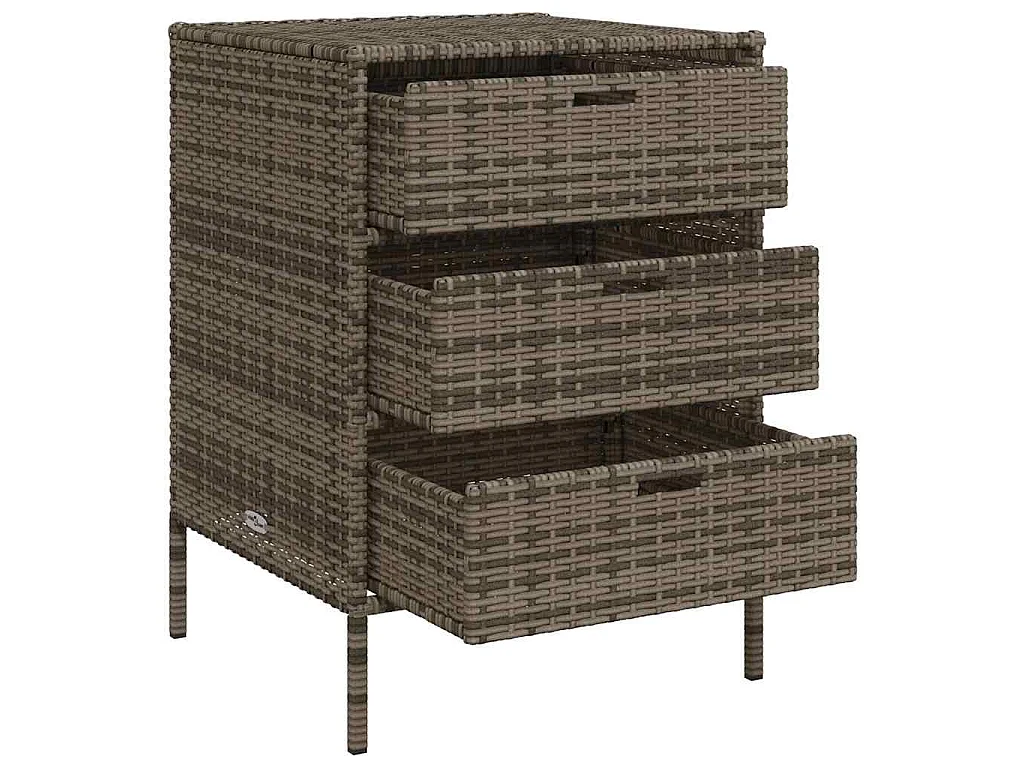 Armoire de rangement de jardin et 3 tiroirs gris résine tressée
