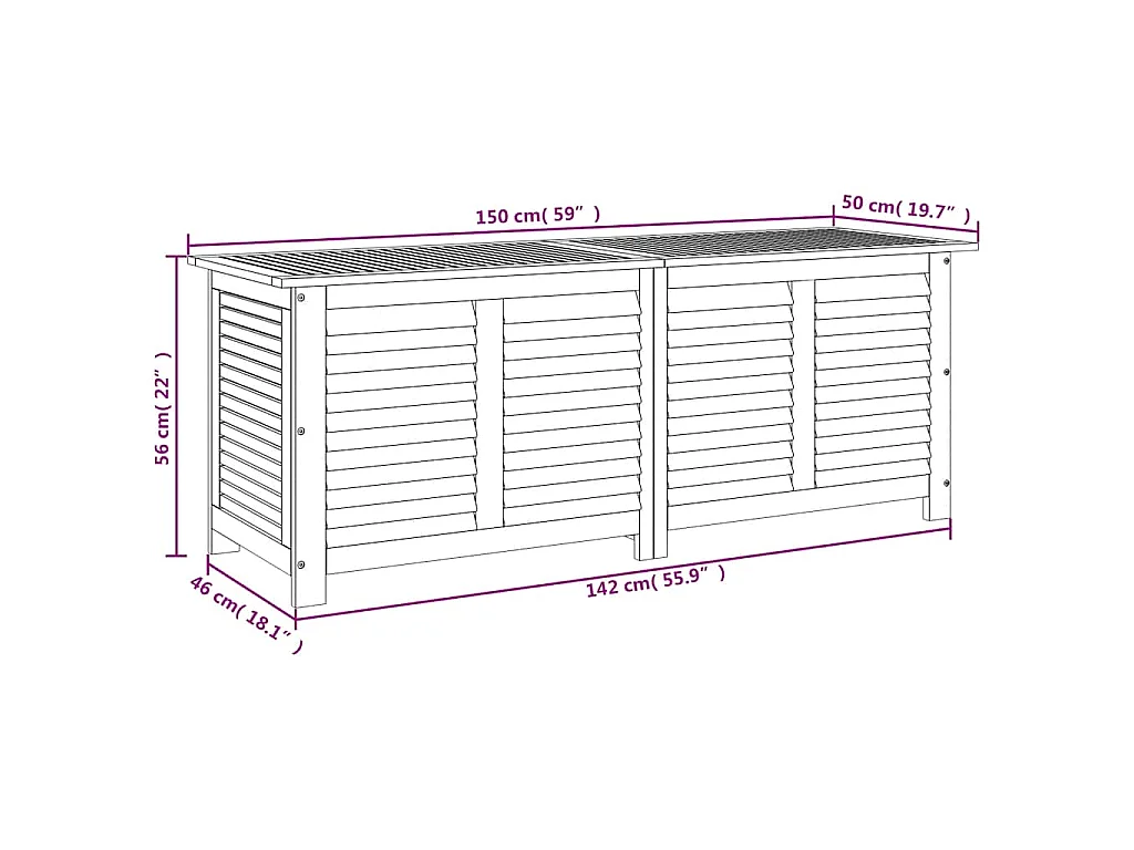 Boîte de rangement de jardin persiennes 150x50x56cm bois acacia
