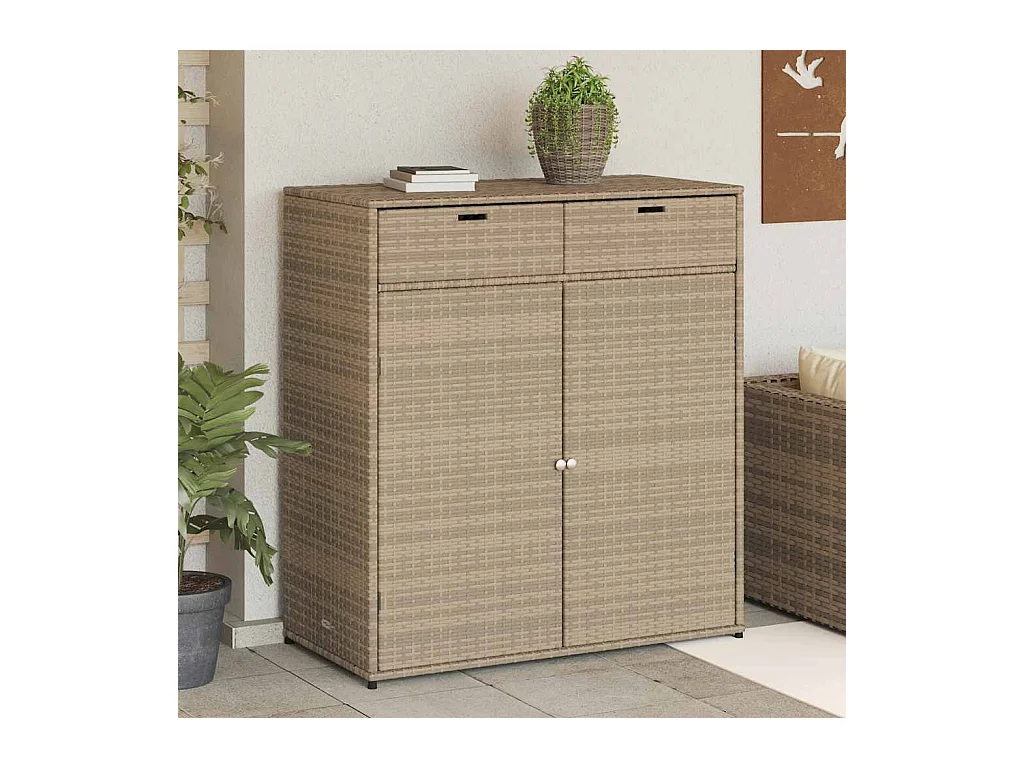 Armoire de rangement jardin beige 105x55x113 cm résine tressée