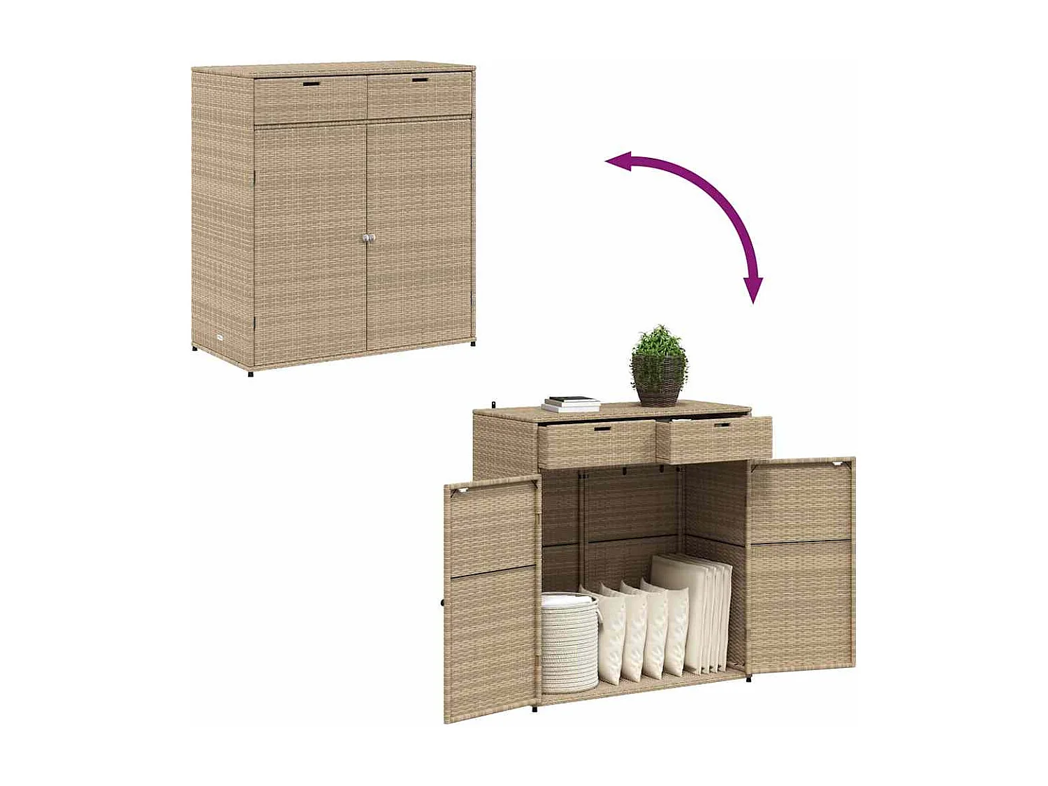 Gartenschrank Beige 105x55x113 cm Poly Rattan