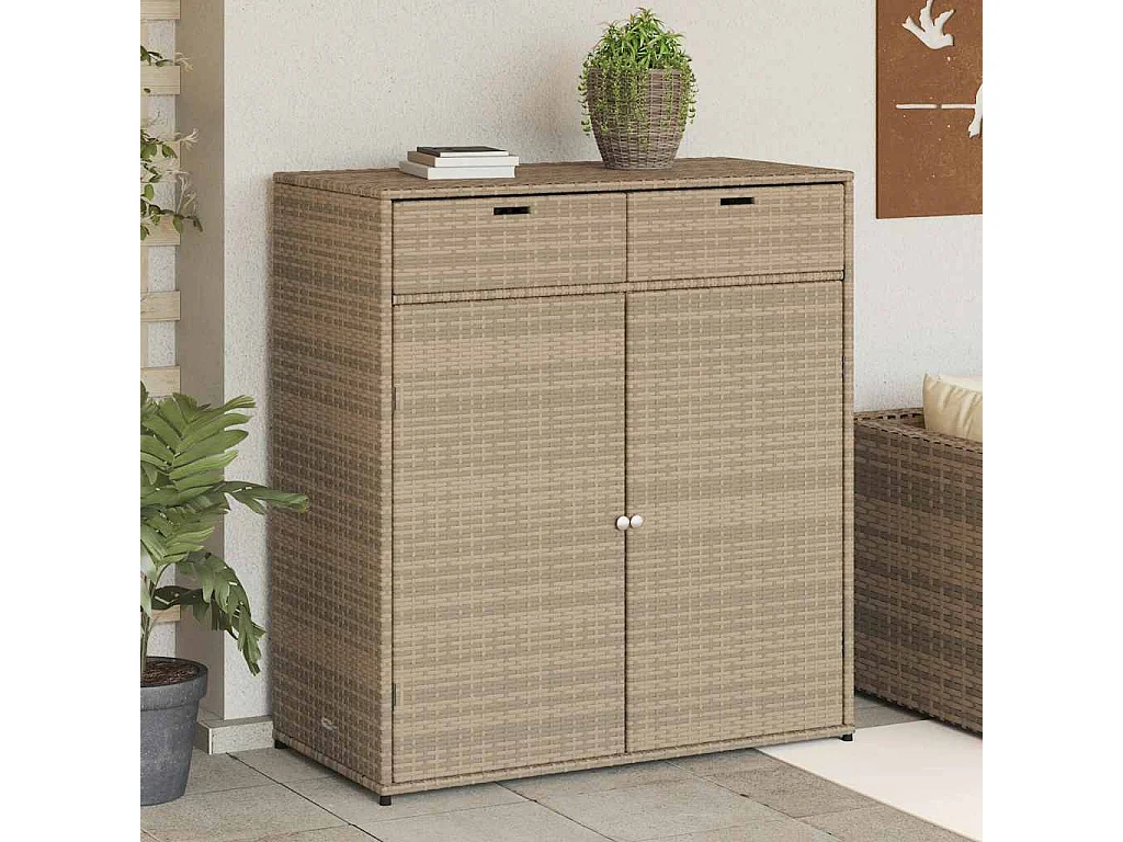 Armoire de rangement jardin beige 105x55x113 cm résine tressée