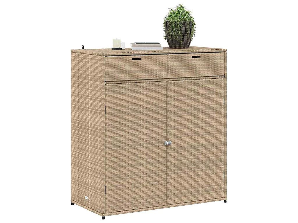 Armoire de rangement jardin beige 105x55x113 cm résine tressée