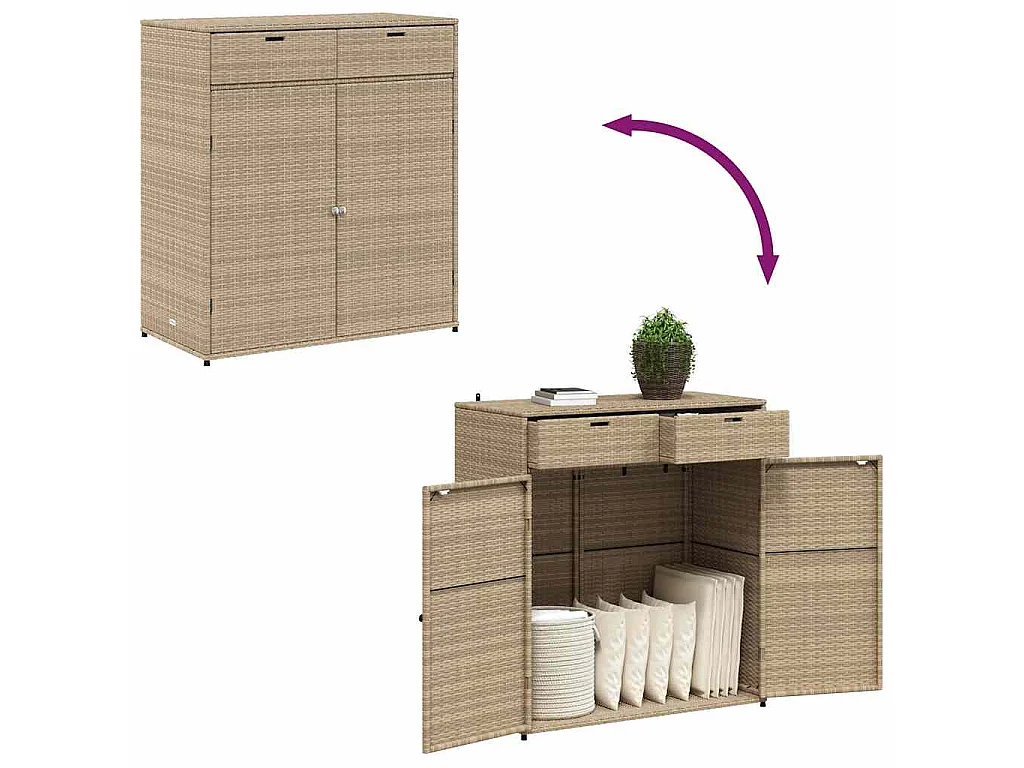 Armoire de rangement jardin beige 105x55x113 cm résine tressée