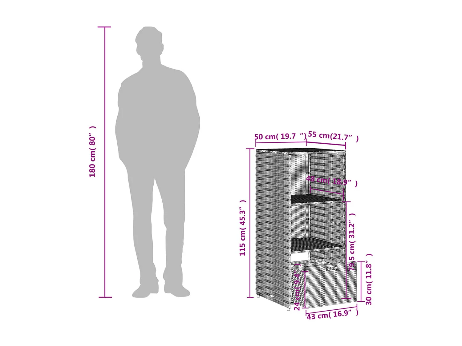 Tuinkast 50x55x115 cm poly rattan bruin