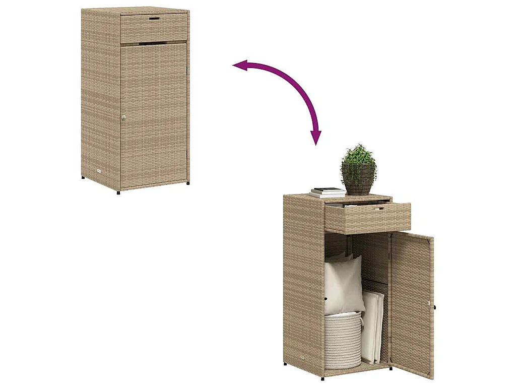 Armoire de rangement de jardin beige 55x55x111cm résine tressée
