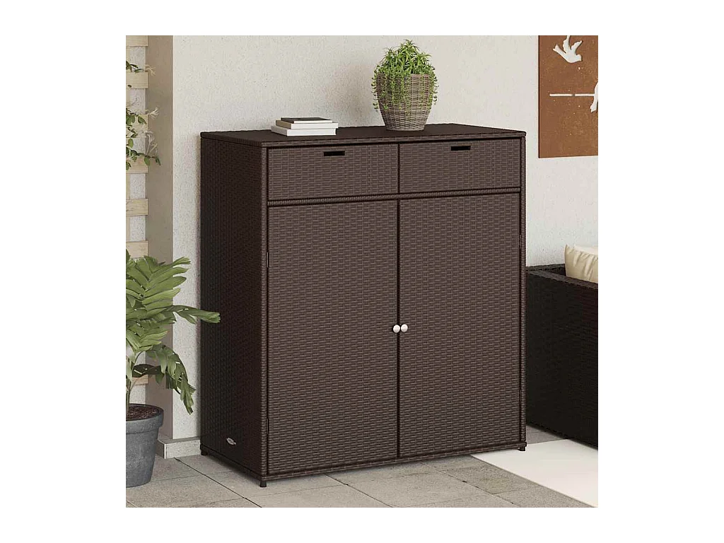 Armoire de rangement jardin marron 105x55x113 cm résine tressée