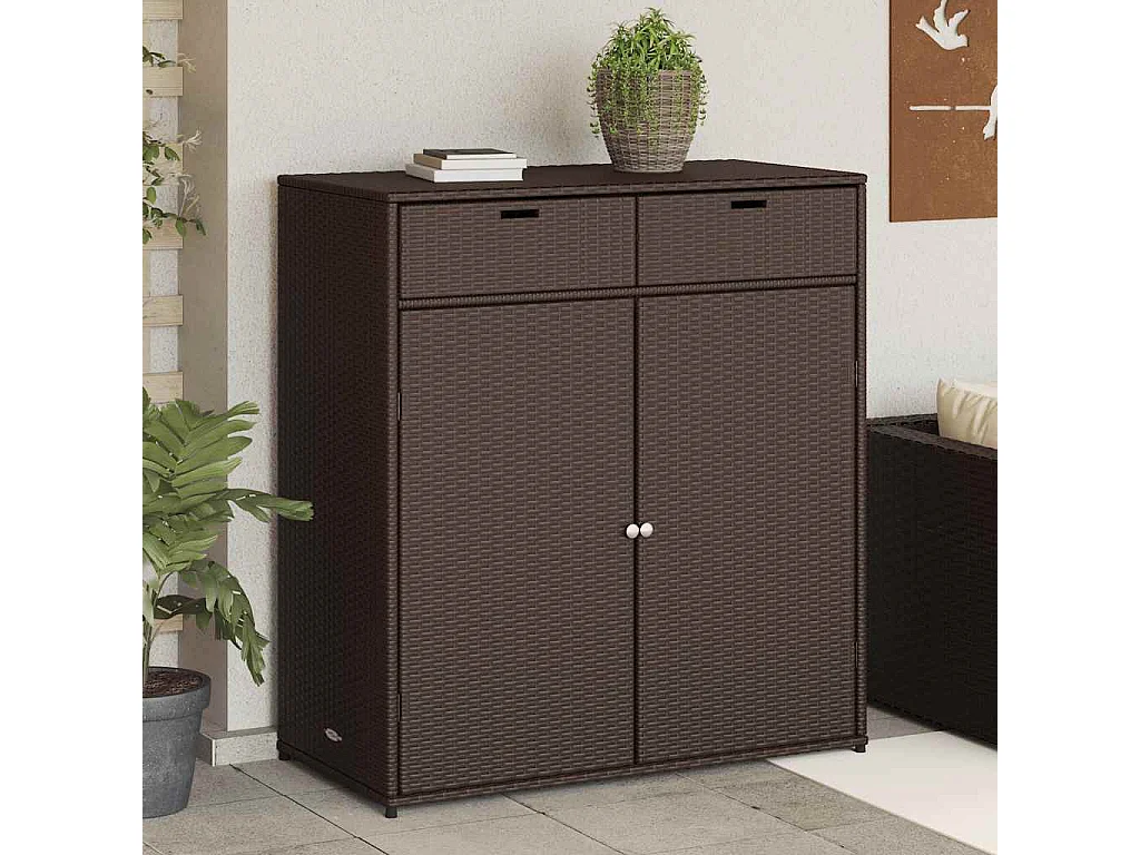 Armoire de rangement jardin marron 105x55x113 cm résine tressée