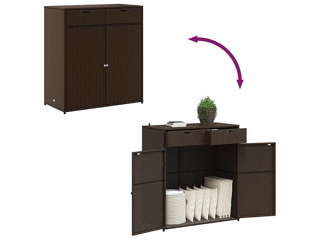Armoire de rangement jardin marron 105x55x113 cm résine tressée