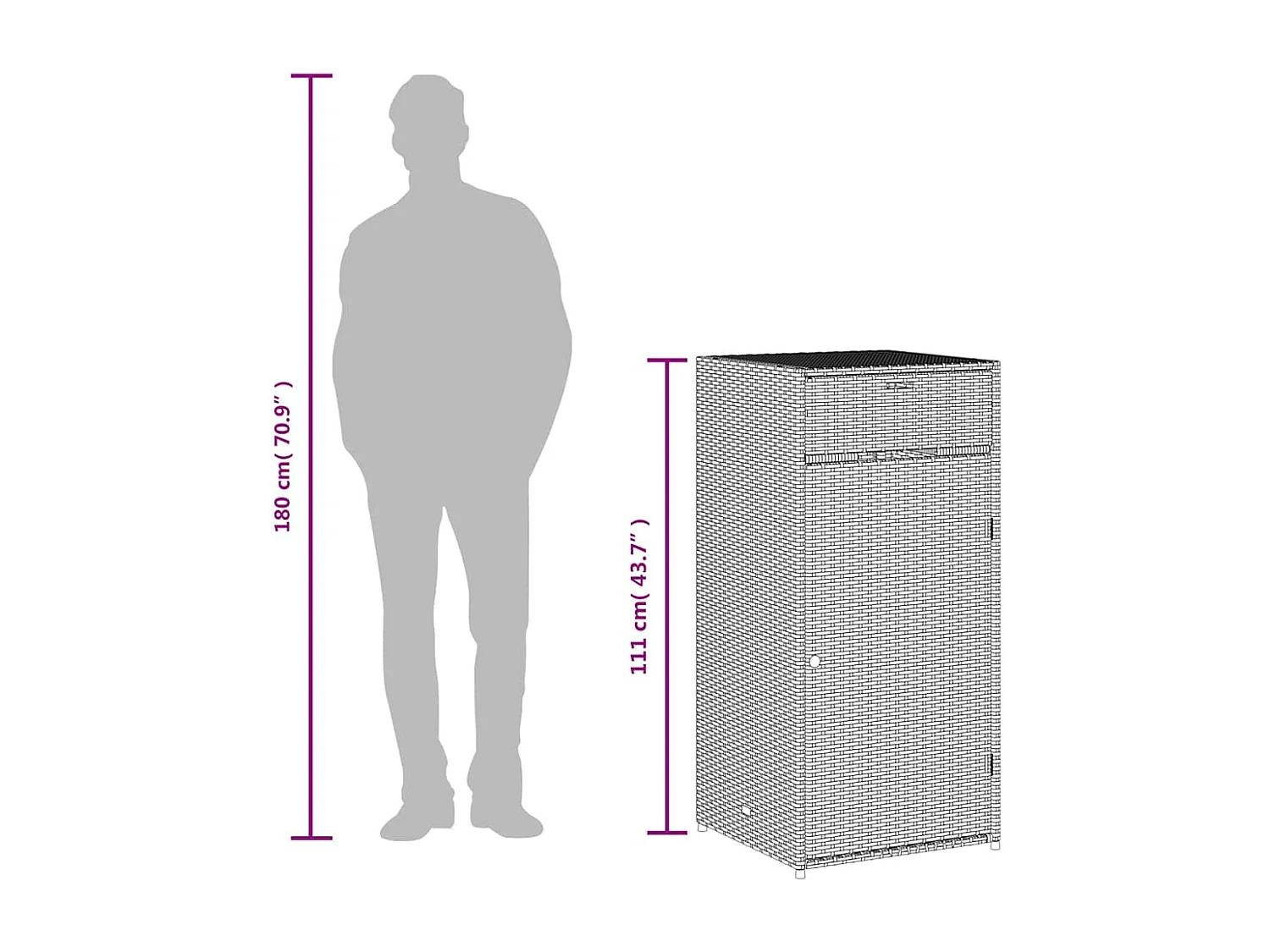 Armadietto Portaoggetti Giardino Grigio 55x55x111cm Polyrattan