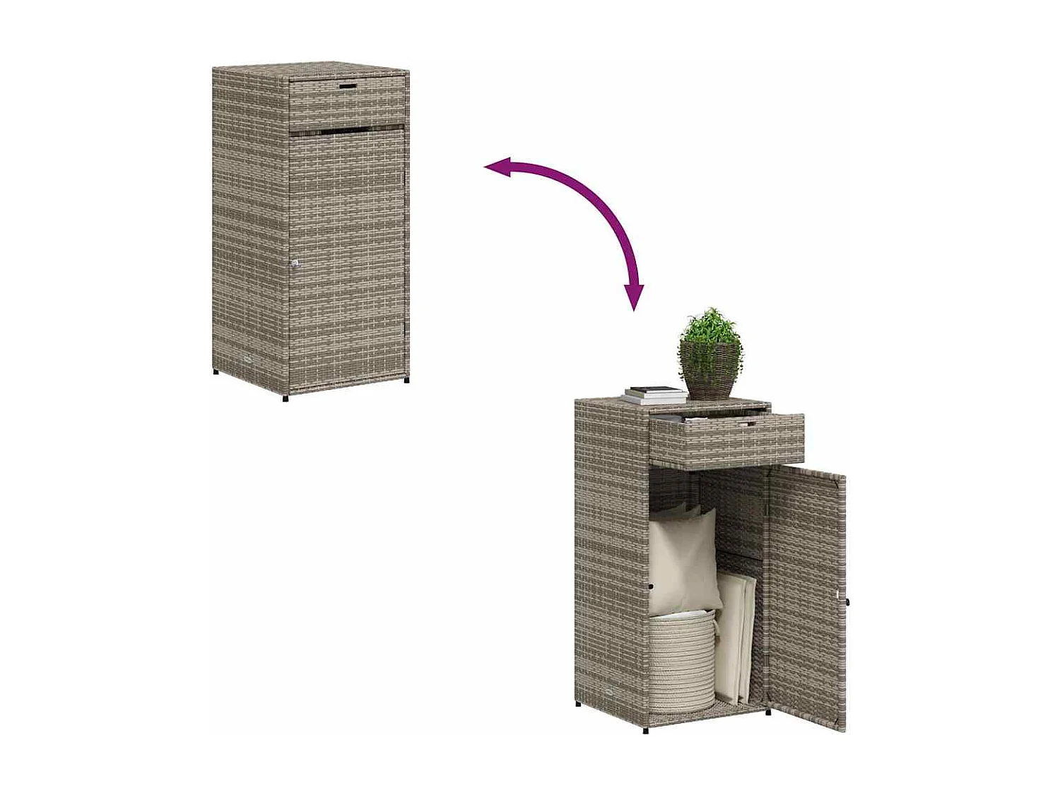 Armadietto Portaoggetti Giardino Grigio 55x55x111cm Polyrattan