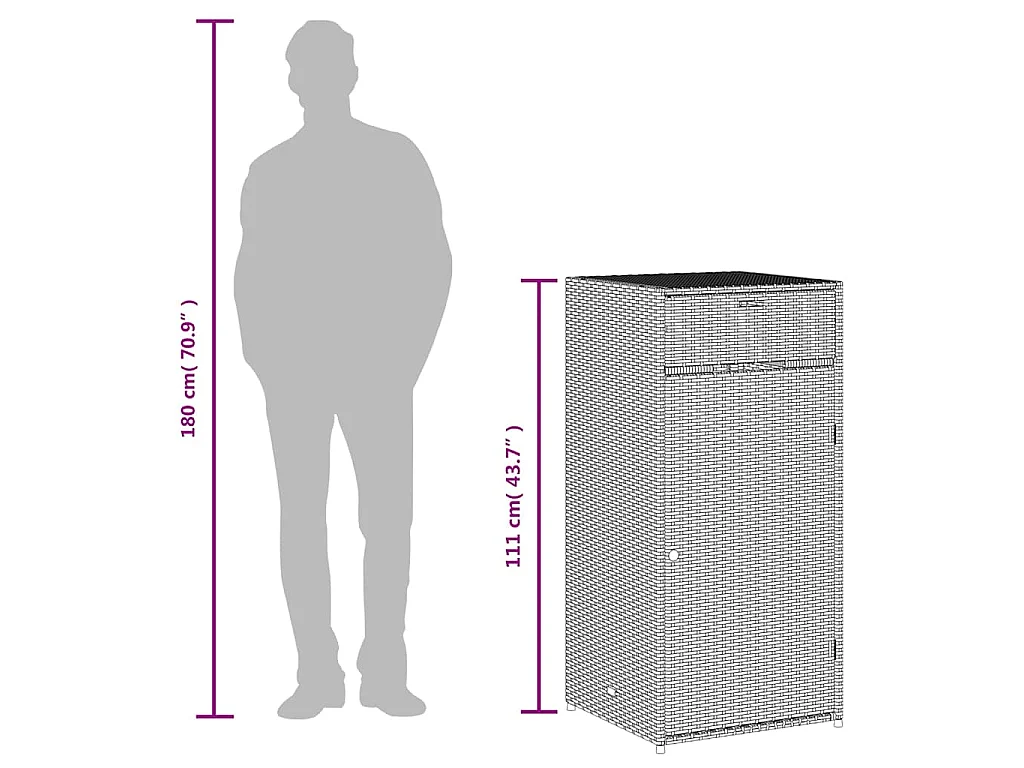 Armoire de rangement de jardin gris 55x55x111 cm résine tressée