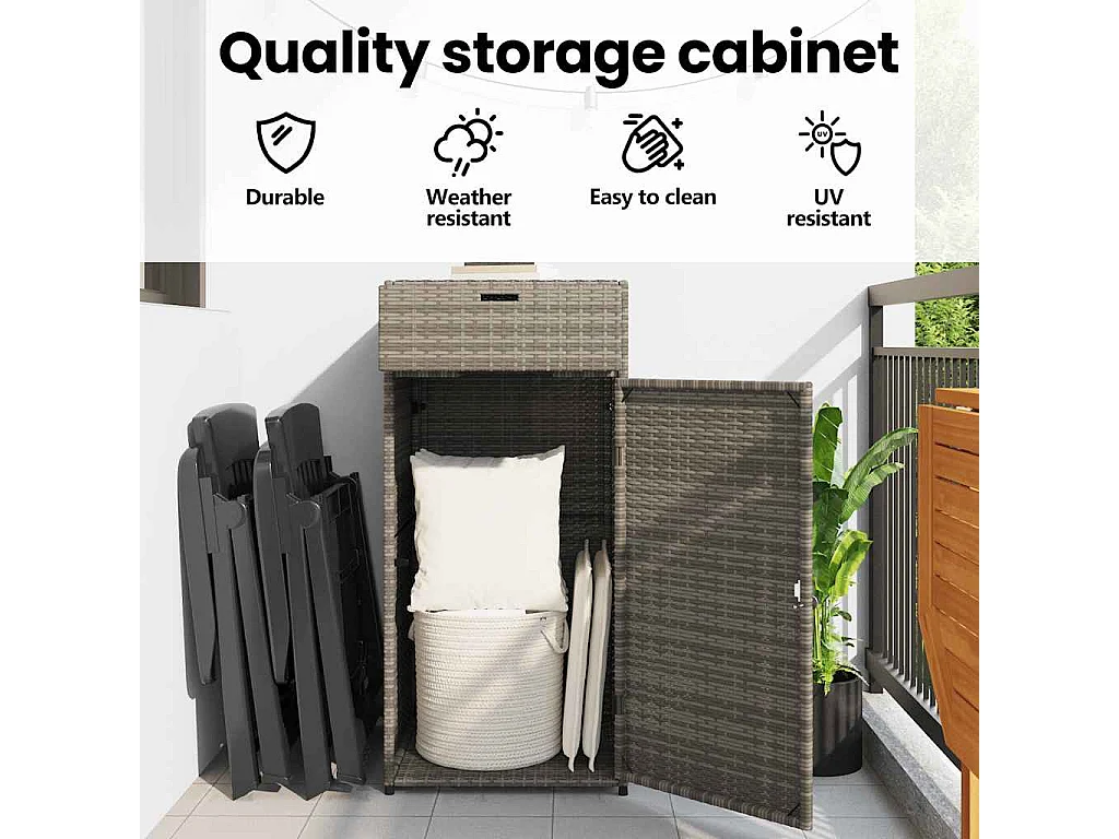 Armoire de rangement de jardin gris 55x55x111 cm résine tressée