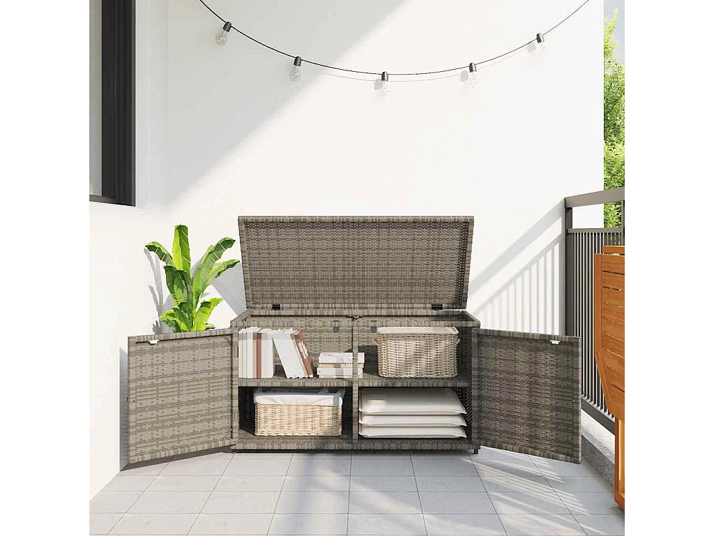 Armoire de rangement jardin gris 110x55x60,5 cm résine tressée