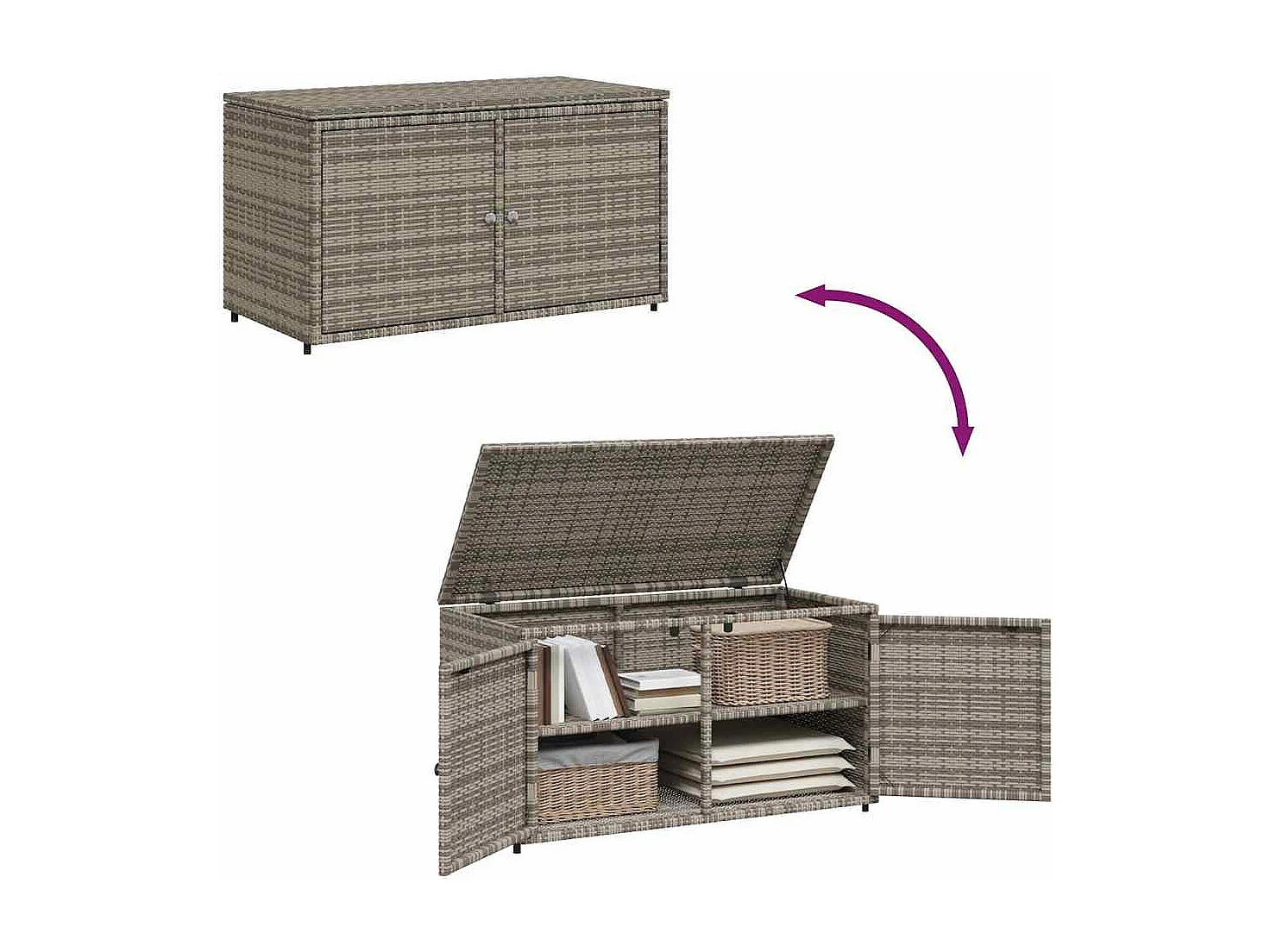 Armoire de rangement jardin gris 110x55x60,5 cm résine tressée