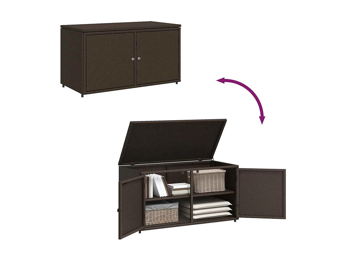 Armoire de rangement jardin marron 110x55x60,5cm résine tressée