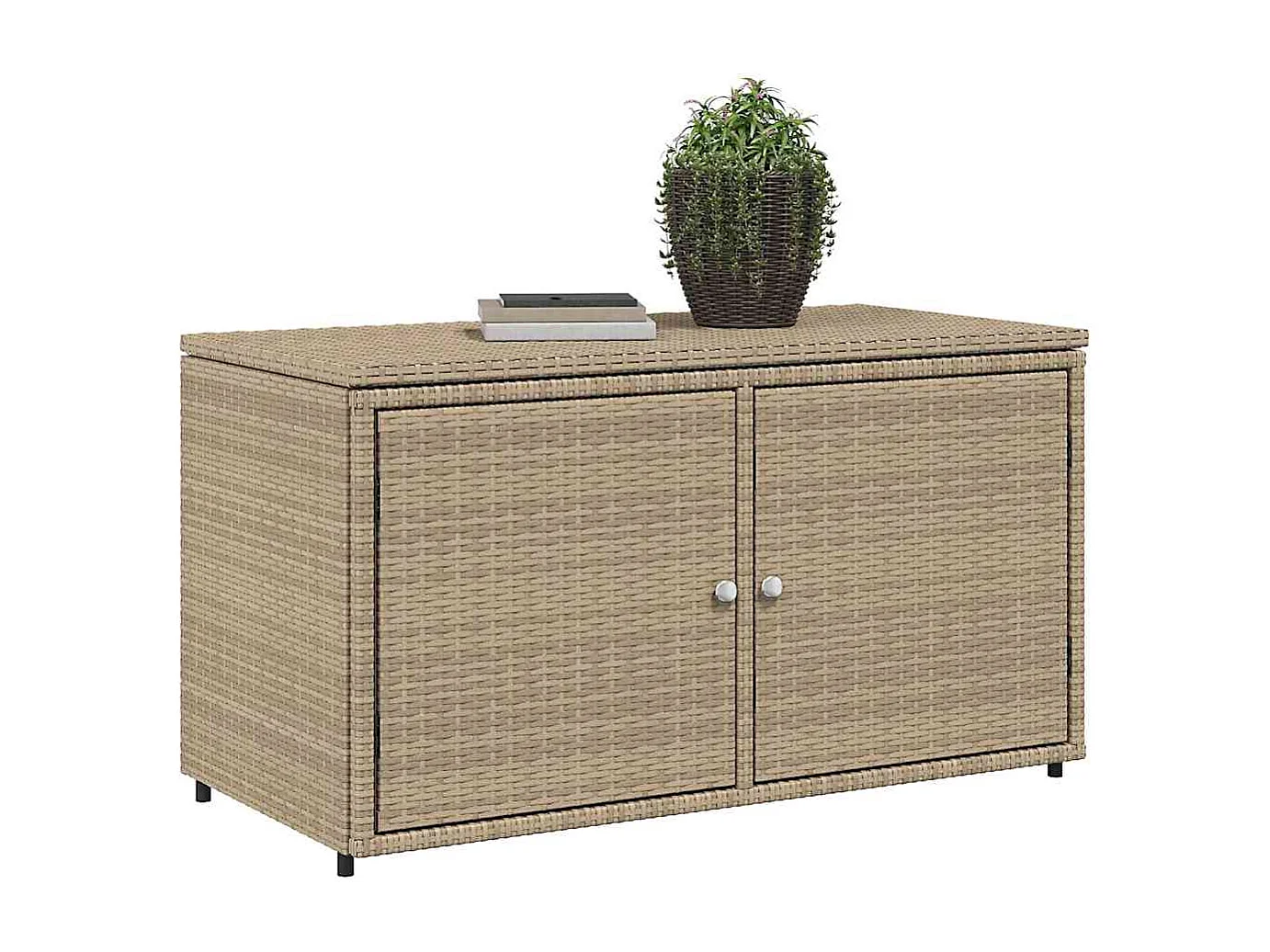 Armoire de rangement jardin beige 110x55x60,5 cm résine tressée
