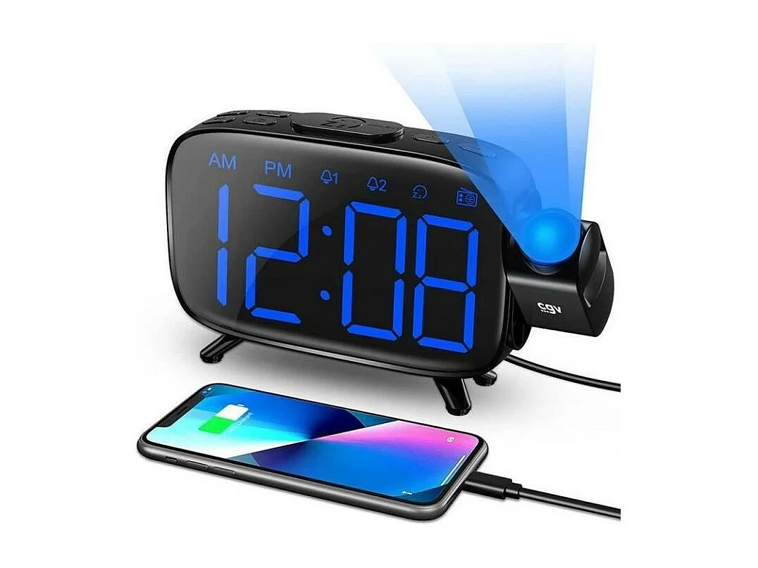 Radio réveil avec projection de l'heure - CGV - CR-P10 - Double alarme - Gros boutons - Utilisation facile