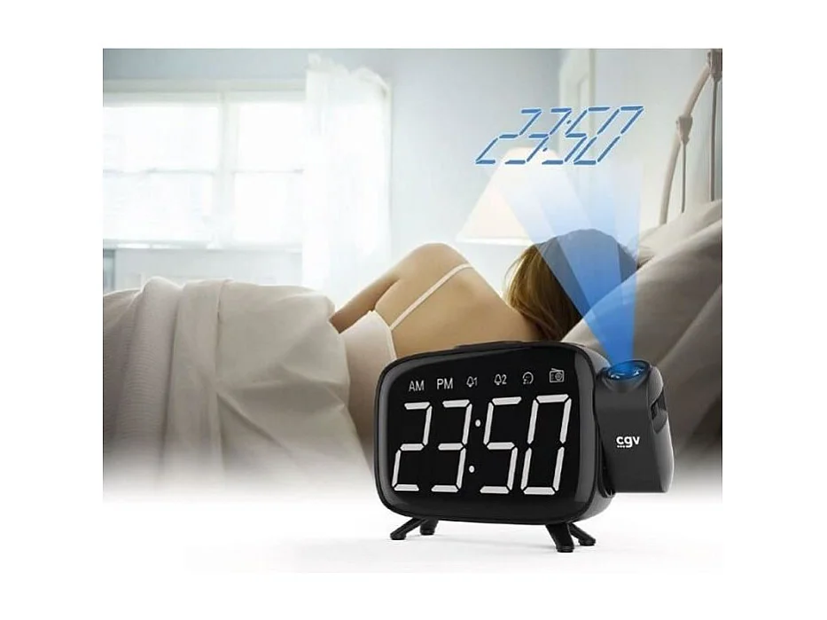 Radio réveil avec projection de l'heure - CGV - CR-P10 - Double alarme - Gros boutons - Utilisation facile