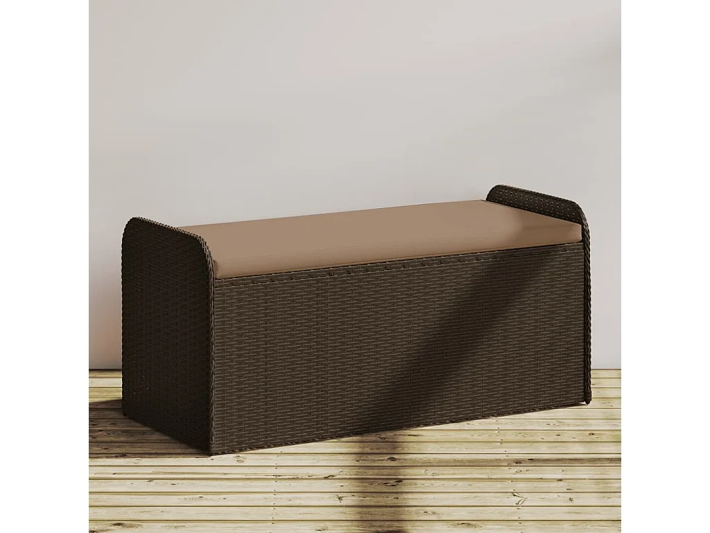 Sitzbank mit Stauraum & Kissen Braun 115x51x52 cm Poly Rattan