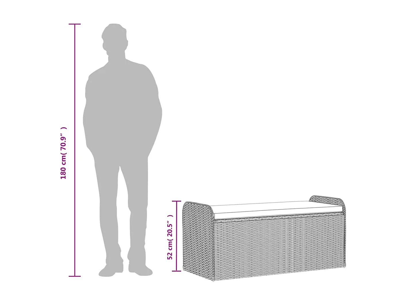 Sitzbank mit Stauraum & Kissen Braun 115x51x52 cm Poly Rattan