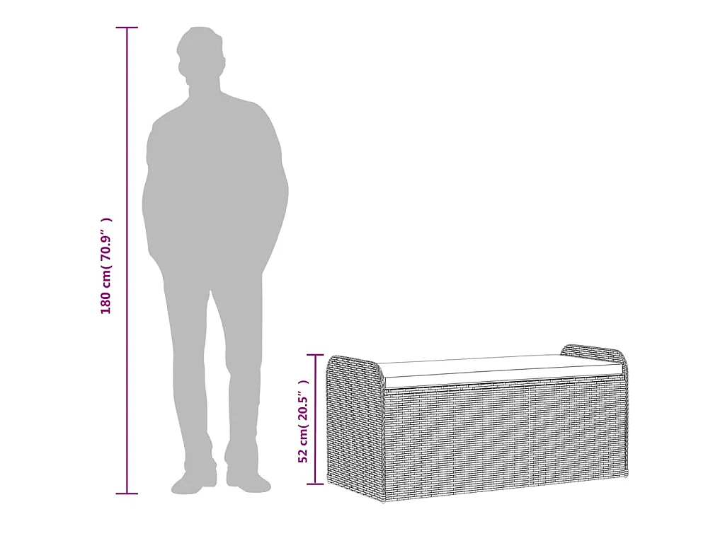 Banc de rangement et coussin marron 115x51x52 cm résine tressée