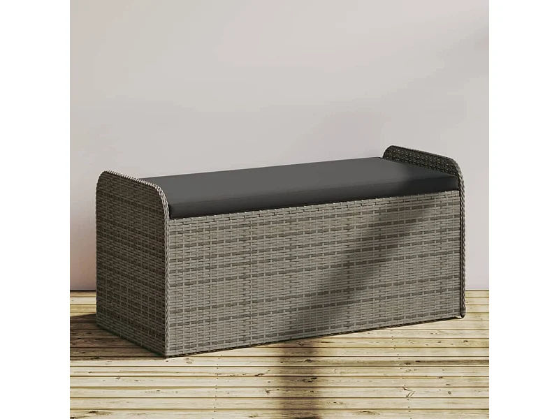 Opbergbankje met kussen 115x51x52 cm poly rattan grijs