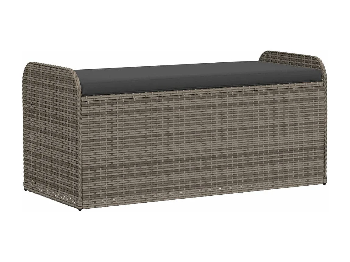 Banc de rangement avec coussin gris 115x51x52 cm résine tressée