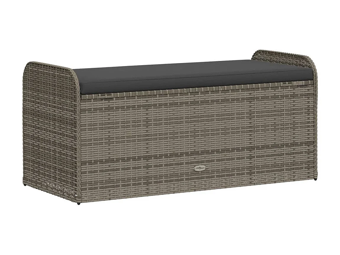 Sitzbank mit Stauraum & Kissen Grau 115x51x52 cm Poly Rattan