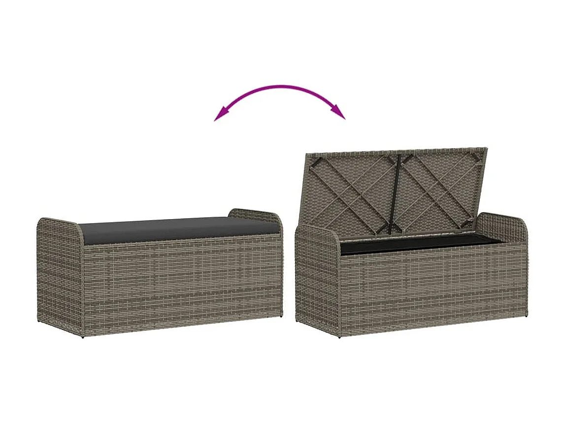 Sitzbank mit Stauraum & Kissen Grau 115x51x52 cm Poly Rattan