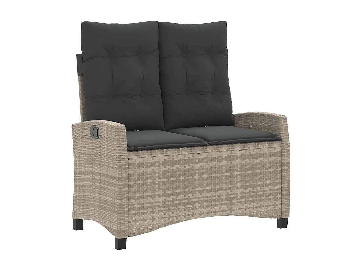Banc inclinable de jardin et coussins gris clair résine tressée