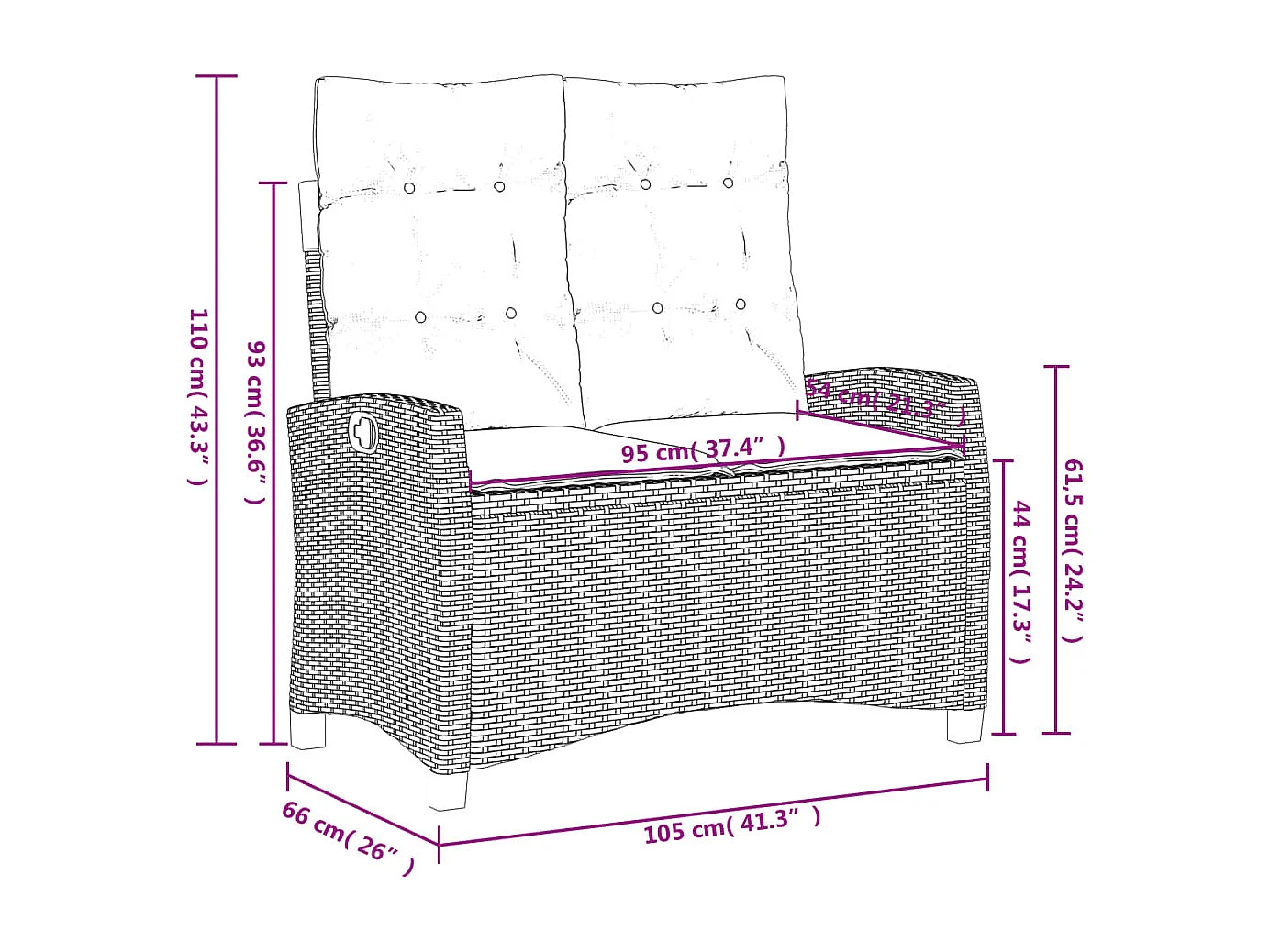 Banc inclinable de jardin et coussins gris clair résine tressée