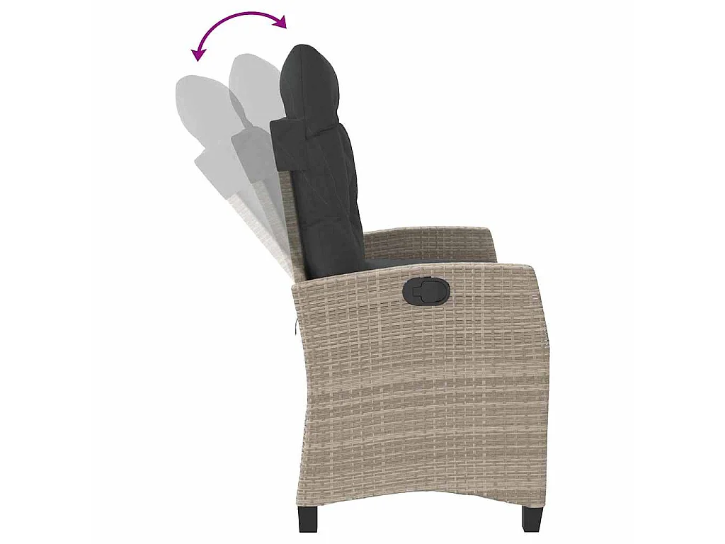 Panca Reclinabile Giardino con Cuscini Grigio Chiaro Polyrattan