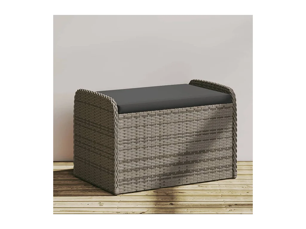 Sitzbank mit Stauraum & Kissen Grau 80x51x52 cm Poly Rattan
