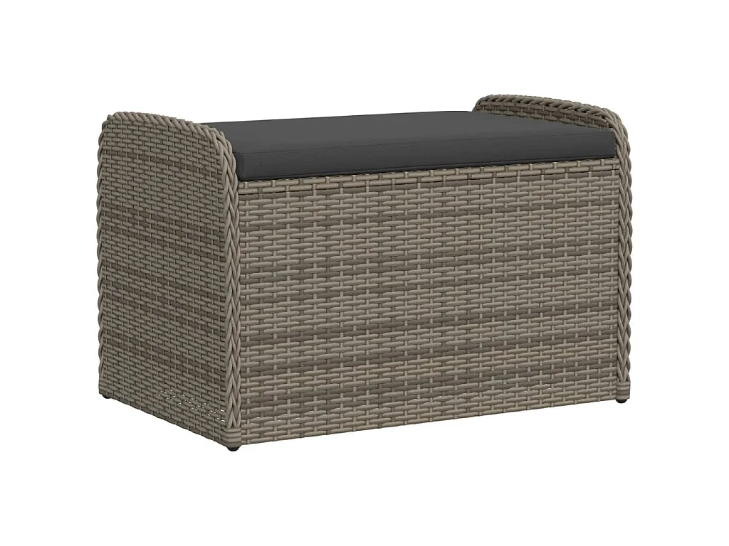 Banc de rangement avec coussin gris 80x51x52 cm résine tressée