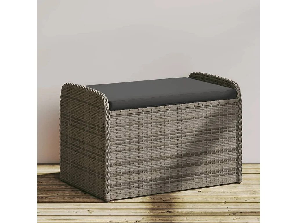 Banc de rangement avec coussin gris 80x51x52 cm résine tressée