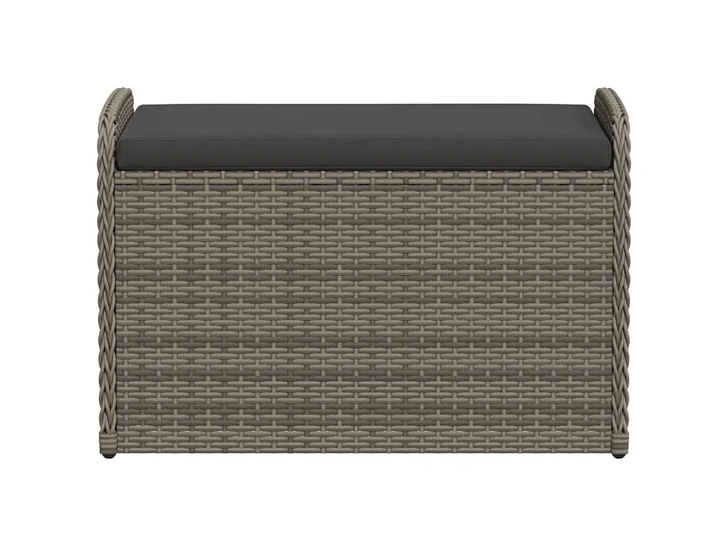 Banc de rangement avec coussin gris 80x51x52 cm résine tressée