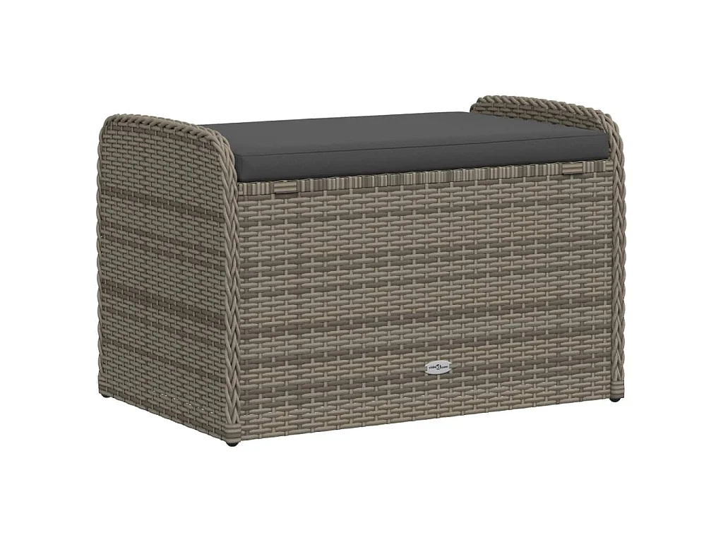 Banc de rangement avec coussin gris 80x51x52 cm résine tressée