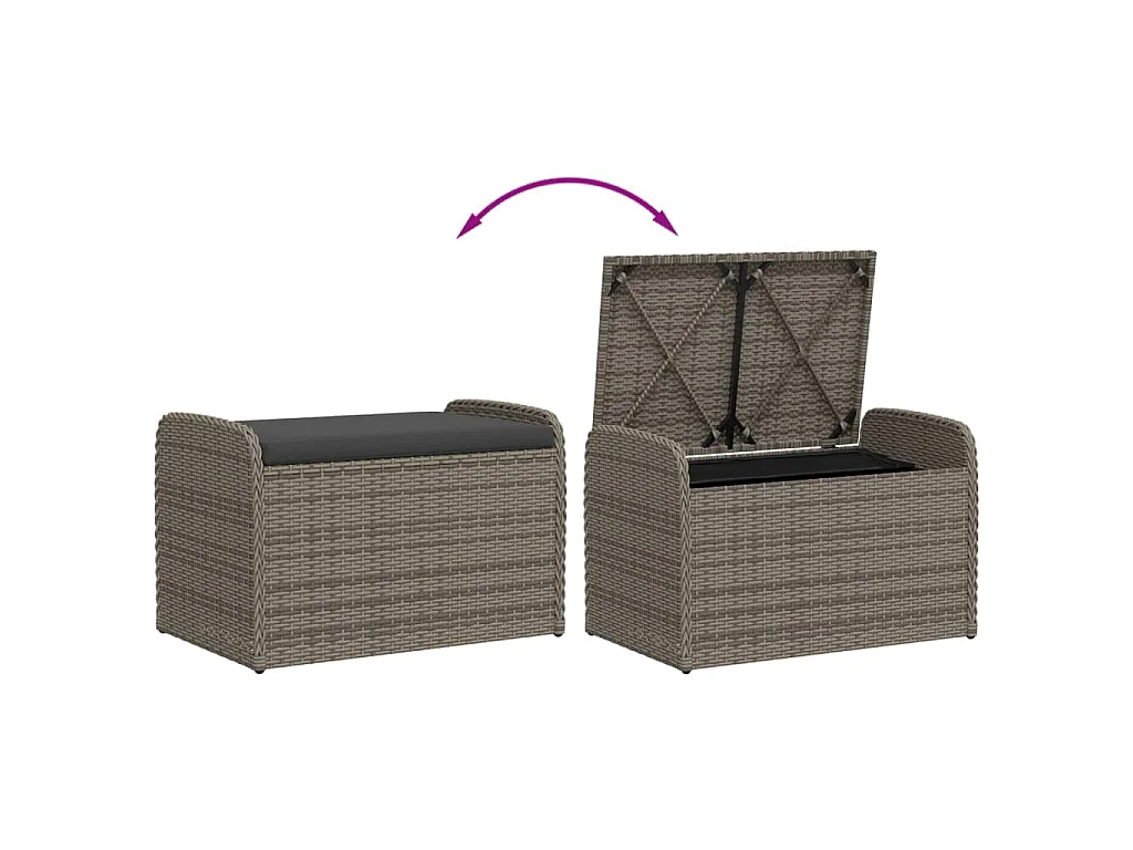Opbergbankje met kussen 80x51x52 cm poly rattan grijs