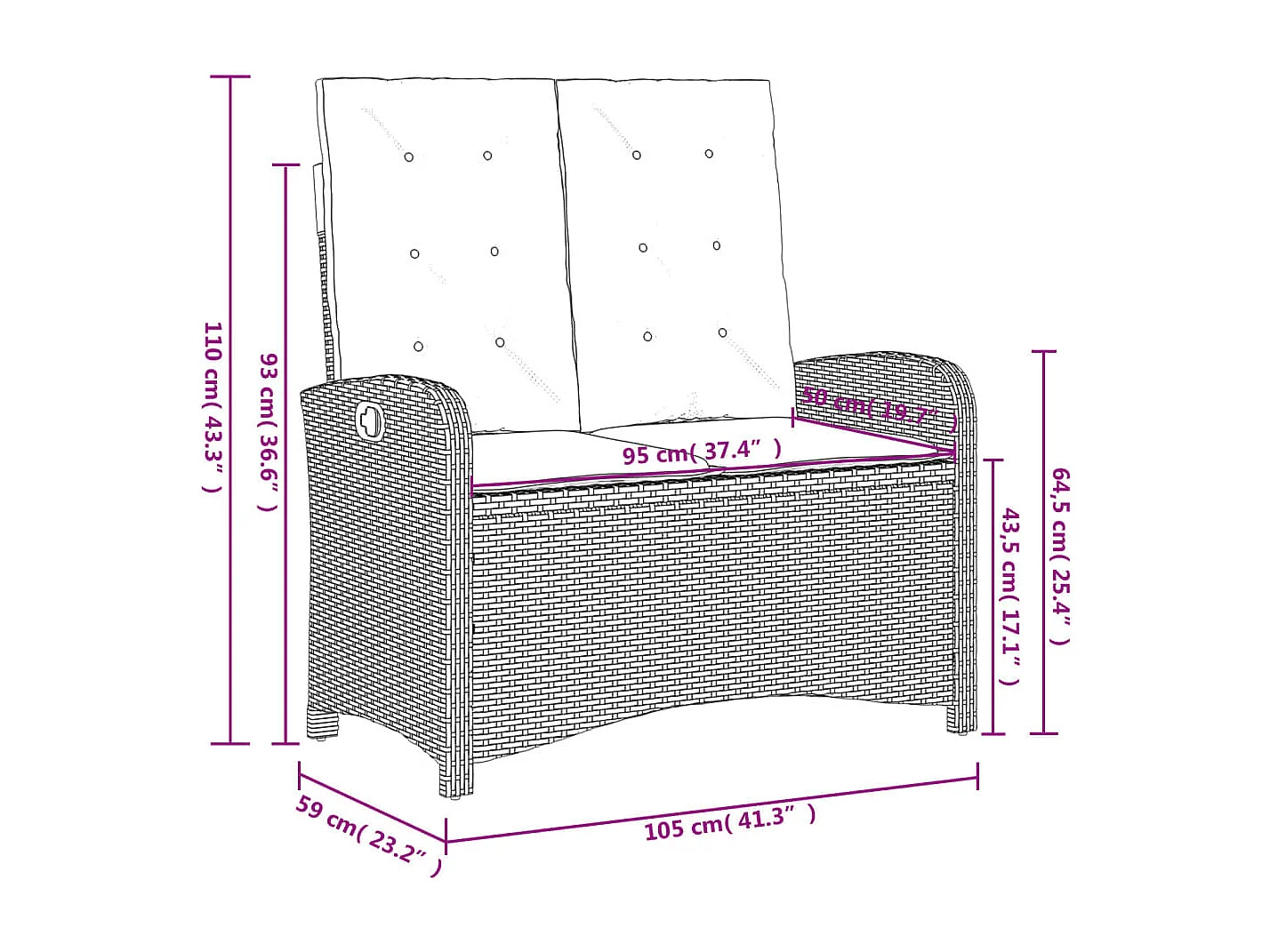 Gartenbank Verstellbar mit Kissen Beige Poly Rattan
