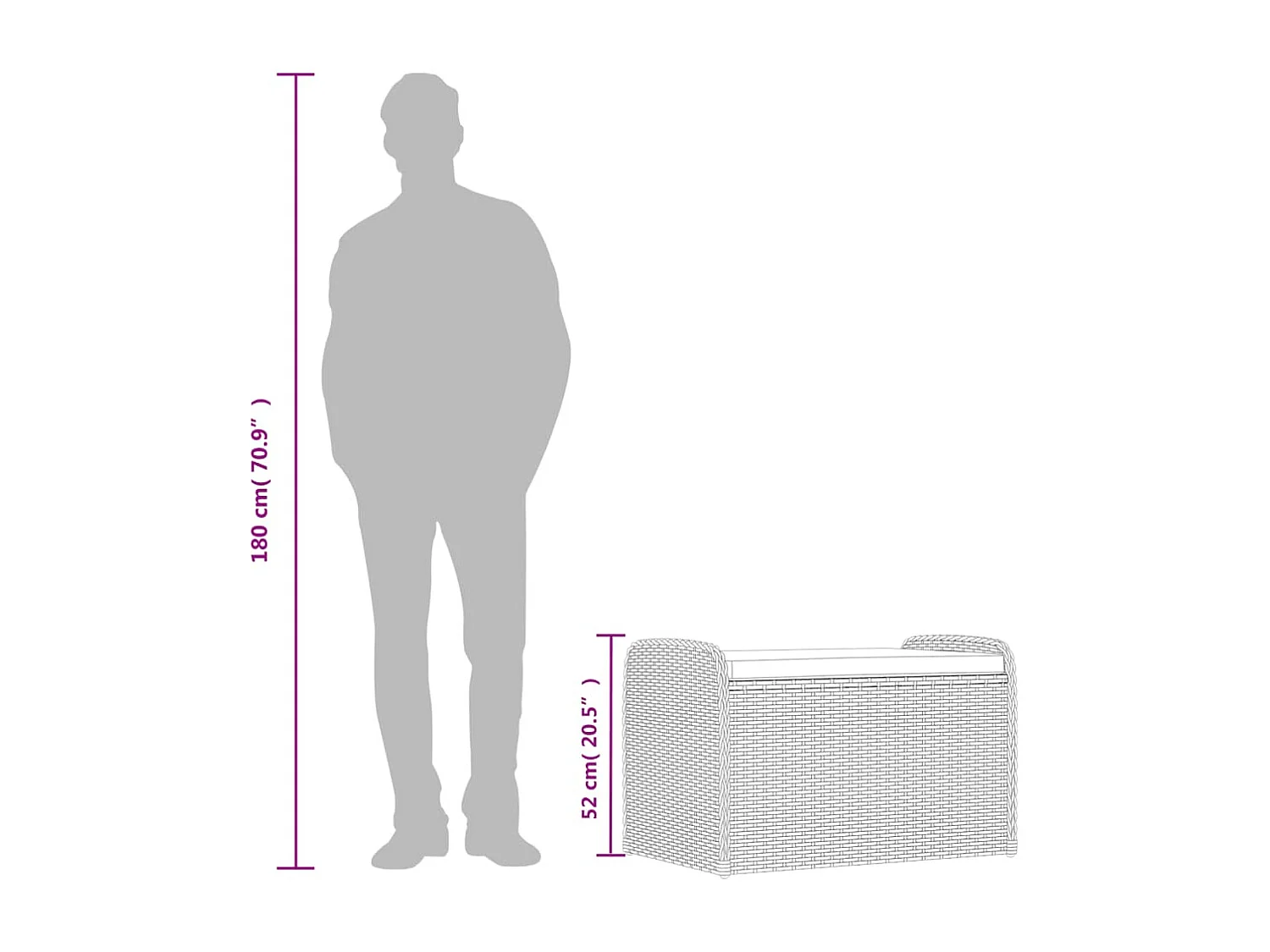 Sitzbank mit Stauraum & Kissen Braun 80x51x52 cm Poly Rattan